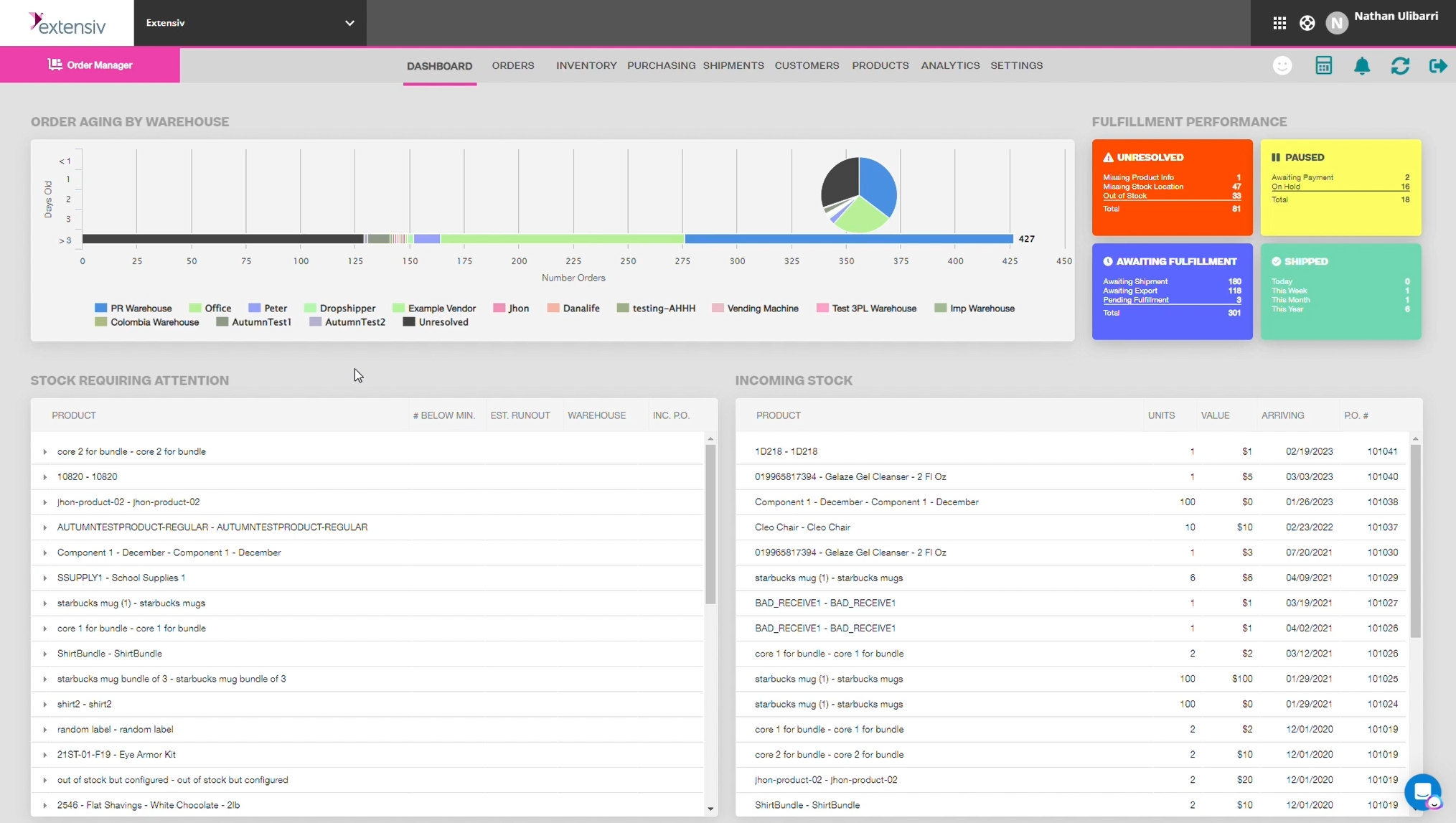 screenshot of Extensiv Order Management